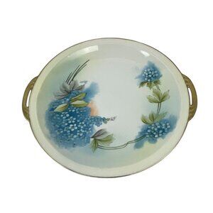 Antique Hand-Painted Royal Rudolstadt Prussia Porcelain Serving Tray Gold Handle